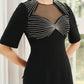 Le SoLeil Gabardine Dress with Mesh Yoke and Embroidered Detail