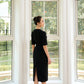 Le SoLeil Gabardine Dress with Mesh Yoke and Embroidered Detail