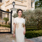 Le SoLeil Embroidered Gabardine Midi Dress with Cape SLeeves