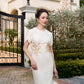 Le SoLeil Embroidered Gabardine Midi Dress with Cape SLeeves