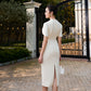 Le SoLeil Embroidered Gabardine Midi Dress with Cape SLeeves