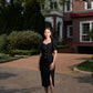 Le SoLeil Gabardine and Silk Peplum Dress with RuffLe SLeeves