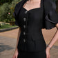 Le SoLeil Gabardine and Silk Peplum Dress with RuffLe SLeeves