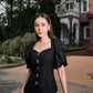 Le SoLeil Gabardine and Silk Peplum Dress with RuffLe SLeeves