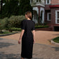 Le SoLeil Gabardine and Silk Peplum Dress with RuffLe SLeeves