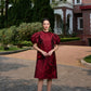 Le SoLeil Jacquard Silk Puff SLeeve A-Line Dress