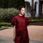 Le SoLeil Jacquard Silk Puff SLeeve A-Line Dress