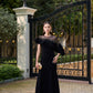 Le SoLeil Twill One-Shoulder Maxi Dress with Embroidered RuffLe