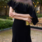 Le SoLeil Twill One-Shoulder Maxi Dress with Embroidered RuffLe