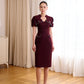 Formal Red Peplum Blazer and Pencil Skirt Set with Embellished Collar