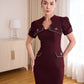 Formal Red Peplum Blazer and Pencil Skirt Set with Embellished Collar