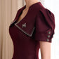 Formal Red Peplum Blazer and Pencil Skirt Set with Embellished Collar