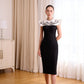 Black Midi Dress with Embellished White Collar
