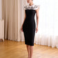 Black Midi Dress with Embellished White Collar