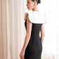 Black Midi Dress with Embellished White Collar