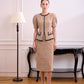 Tweed Two-Piece Suit with Short Sleeves and Pencil Skirt