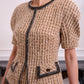 Tweed Two-Piece Suit with Short Sleeves and Pencil Skirt