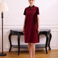 Chic Burgundy A-Line Dress with Velvet Accents and Embellished Collar