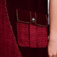 Chic Burgundy A-Line Dress with Velvet Accents and Embellished Collar