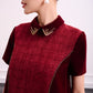 Chic Burgundy A-Line Dress with Velvet Accents and Embellished Collar
