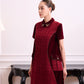 Chic Burgundy A-Line Dress with Velvet Accents and Embellished Collar