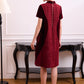 Chic Burgundy A-Line Dress with Velvet Accents and Embellished Collar
