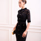 Black Lace and Velvet Button-Down Midi Dress