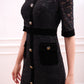Black Lace and Velvet Button-Down Midi Dress