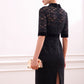 Black Lace and Velvet Button-Down Midi Dress