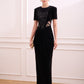 Black Velvet Dress with Lace Panel and Draped Detail