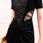 Black Velvet Dress with Lace Panel and Draped Detail