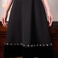 Gabardine & Velvet Black Midi Dress with Puff Sleeves and Zipper Front