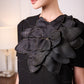 Black Gabardine Dress with Silk Floral Applique