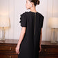 Black Gabardine Dress with Silk Floral Applique