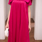 Fuchsia Pleated A-Line Midi Dress with Cape Sleeves