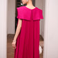 Fuchsia Pleated A-Line Midi Dress with Cape Sleeves