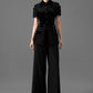 Gabardine and Velvet Utility Jacket and Wide-Leg Pants Set
