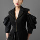 Jacquard Gabardine Puff-Sleeve Blazer and Flared Pants Set