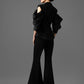 Jacquard Gabardine Puff-Sleeve Blazer and Flared Pants Set