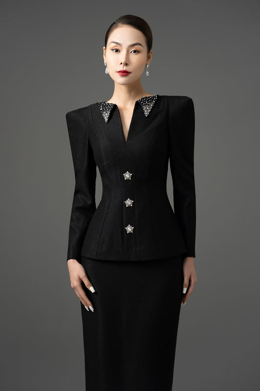 Gabardine Peplum Blazer and Pencil Skirt Set