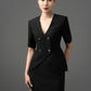Gabardine Double-Breasted Blazer and Pencil Skirt Set