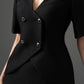Gabardine Double-Breasted Blazer and Pencil Skirt Set