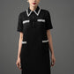 Gabardine Embellished Collar Shift Dress