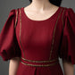 Gabardine Puff-Sleeve Midi Dress