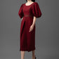 Gabardine Puff-Sleeve Midi Dress