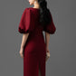 Gabardine Puff-Sleeve Midi Dress