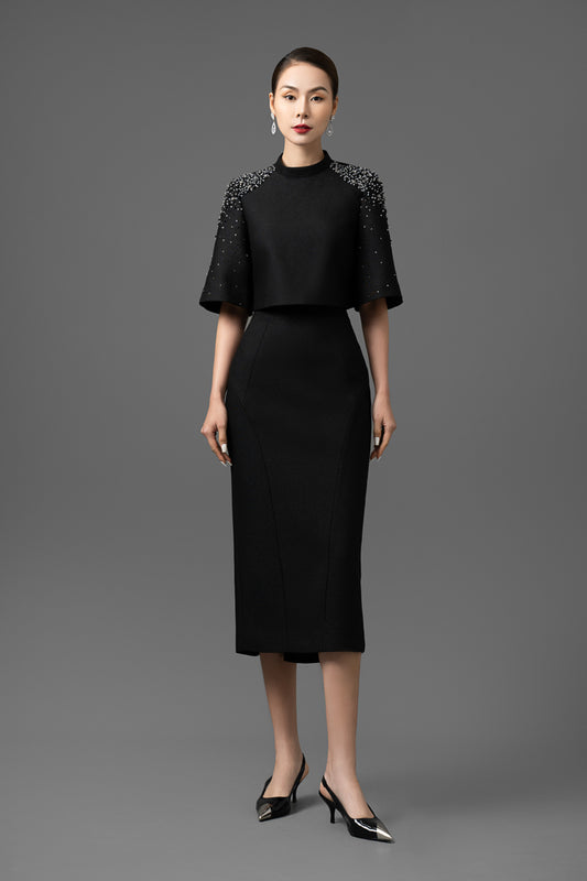 Gabardine Cape Blouse and Skirt Set