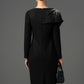 Gabardine Asymmetrical Embellished Midi Dress