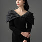 Satin Taffeta Embellished Off-Shoulder Midi Dress