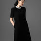 Gabardine Pearl-Embellished Collar Shift Dress
